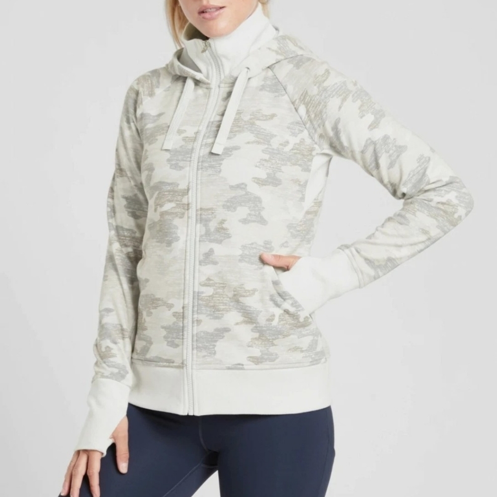 💎 Athleta Women's Top Triumph Printed Hoodie Jacket Camouflage Zip-Up #0297